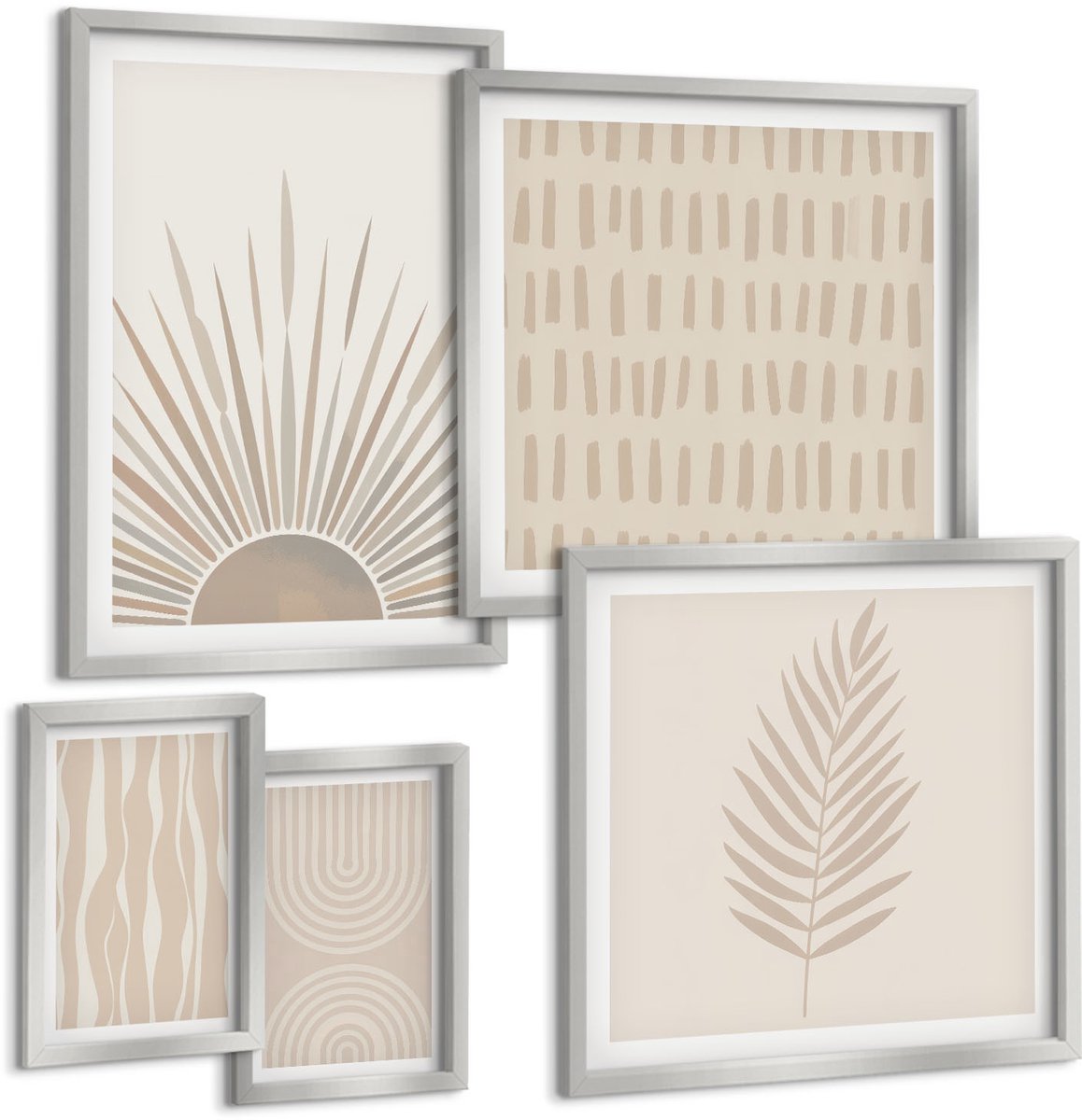 Coloray 5-Delige Schilderij Set - Pastelkleurige Architectuur En Spiraalpatronen - 20 x 30 cm - Moderne Wanddecoratie - Slaapkamer - Woonkamer Decoratie