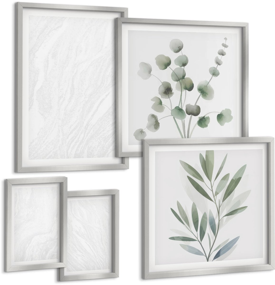 Coloray 5-Delige Schilderij Set - Abstracte Vormen In Warme Kleuren En Bladeren - 20 x 30 cm - Stijlvolle Muurdecoratie - Slaapkamer - Wanddecoratie