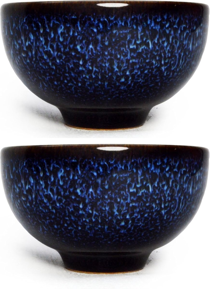 Porseleinen beker 3 oz, keramische Gongfu theekop Set van 2, Chinese ovenverandering sterrenblauwe glazuur kopjes