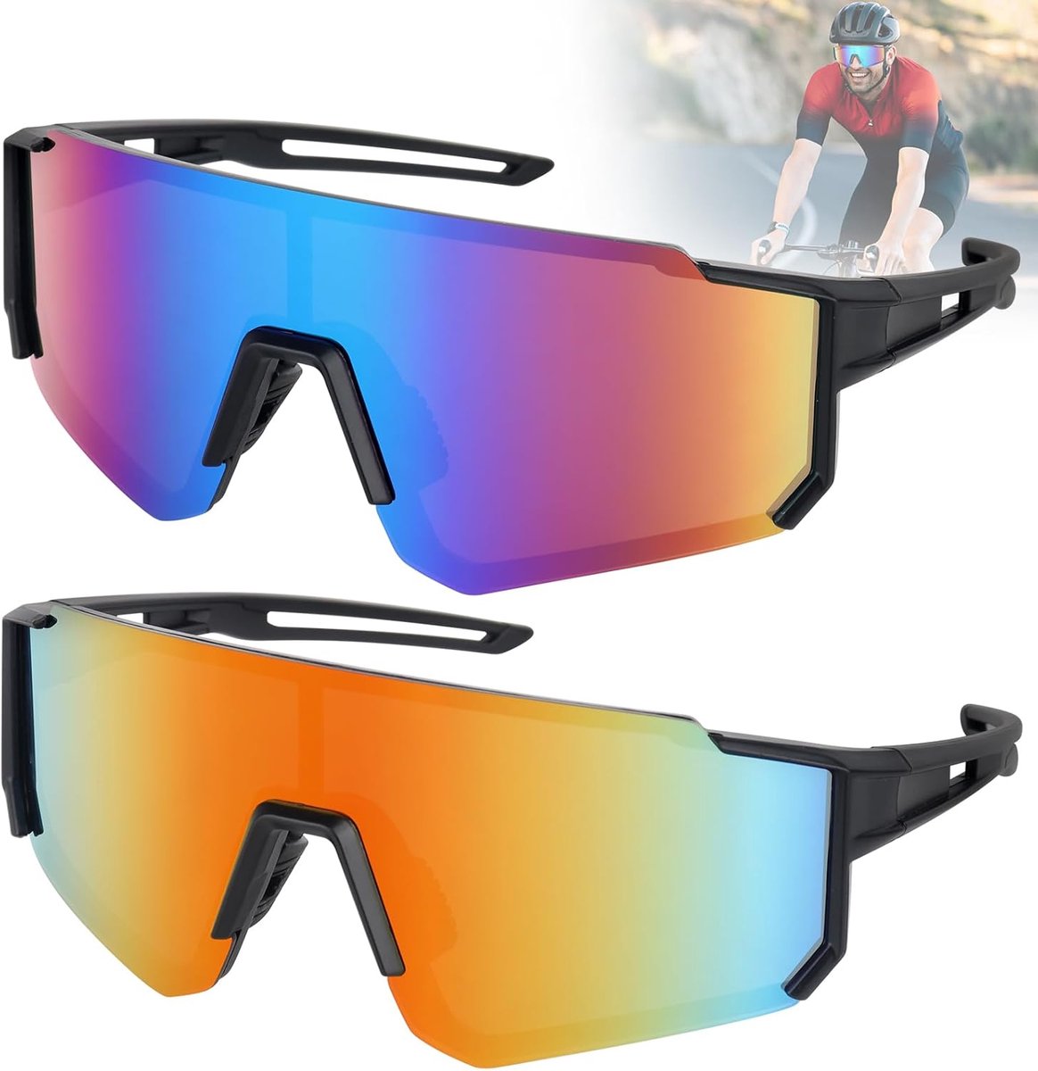 Bril, fietsbril, gepolariseerde sportzonnebril, fietsbril, winddicht, UV 400, veiligheidsbril voor heren en dames, voor MTB, racefiets, fietsen, skiën, rave