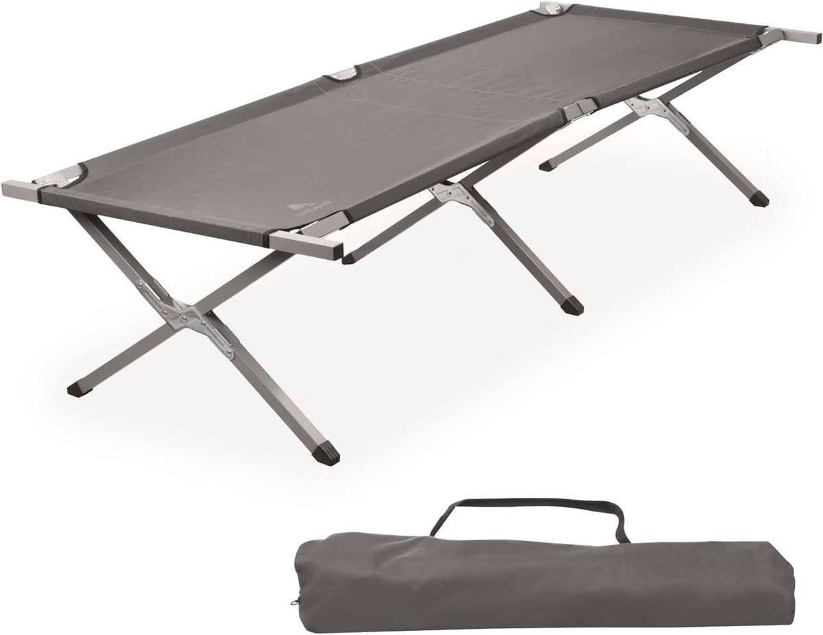 Veldbed Grijs - Klapbed Outdoor - Ontspannen Buiten - Hoge Belastbaarheid - 210 cm Lengte - Grijs
