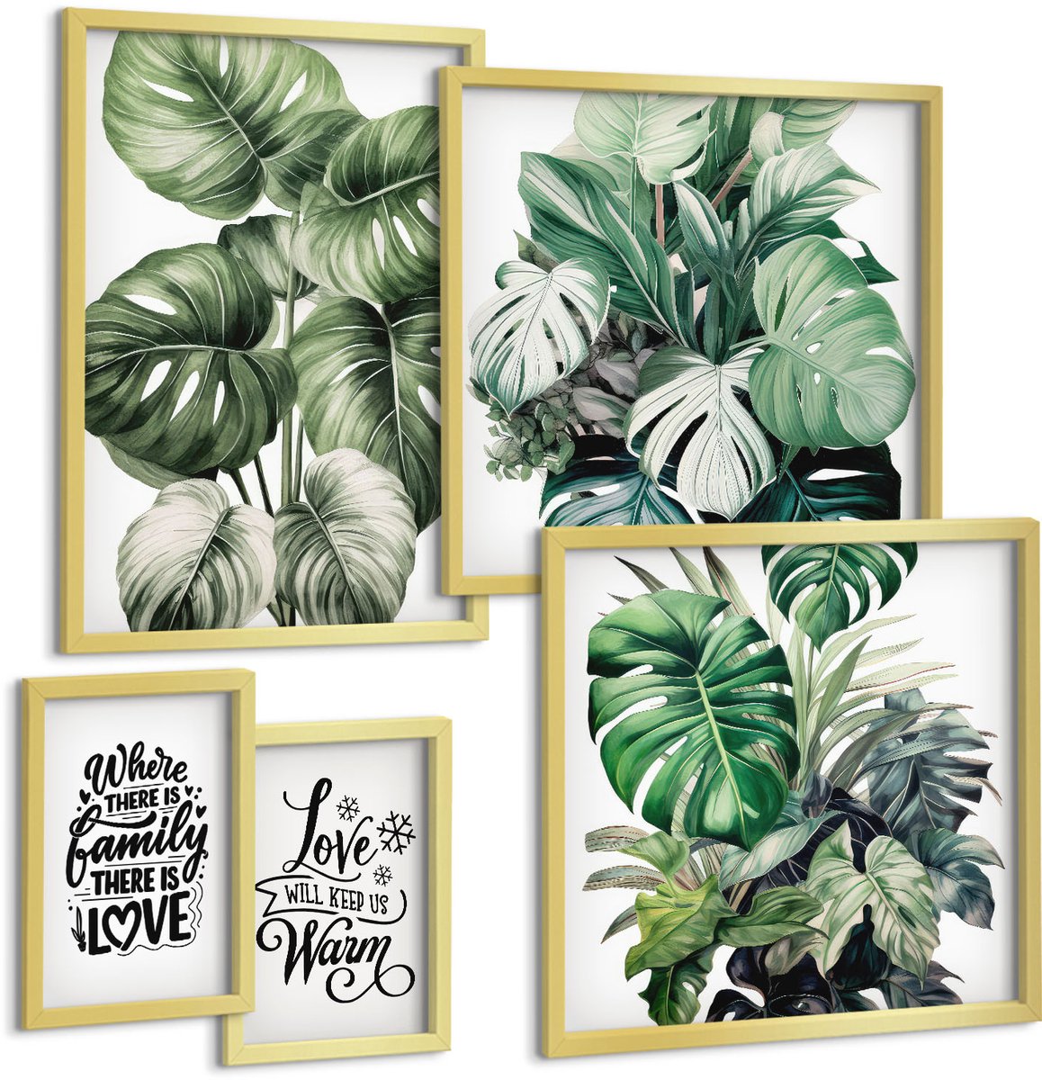 Coloray 5-Delige Schilderij Set - Boho Bloemenmotieven Met Inspirerende Citaten - 50 x 50 cm, 20 x 30 cm En 40 x 60 cm - Wanddecoratie - Woonkamer Decoratie - Stijlvolle Muurdecoratie