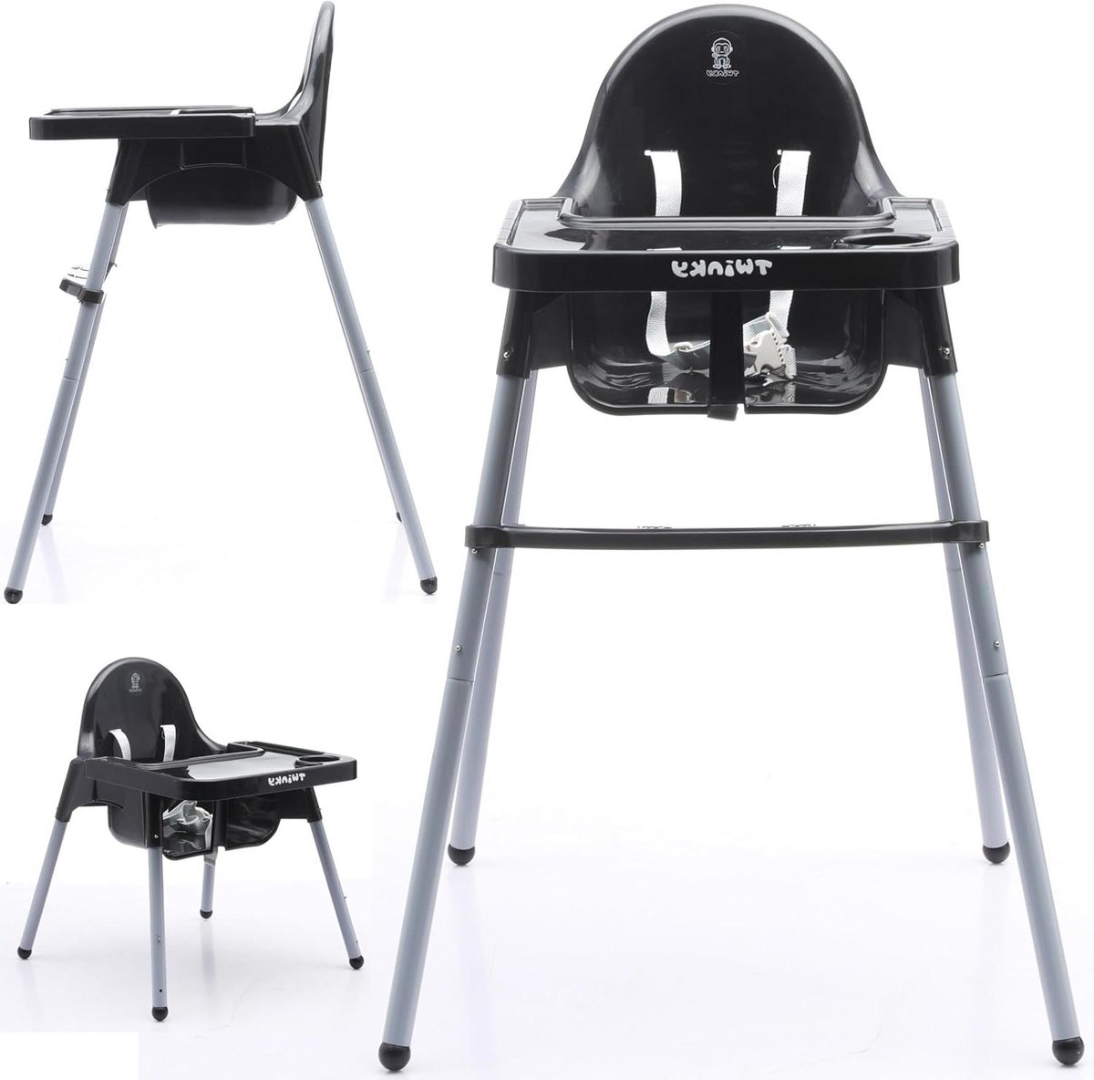Kinderstoel - Baby Stoel - Samen Eten - Verstelbare Rugleuning - 92 x 46 x 46 cm - Zwart