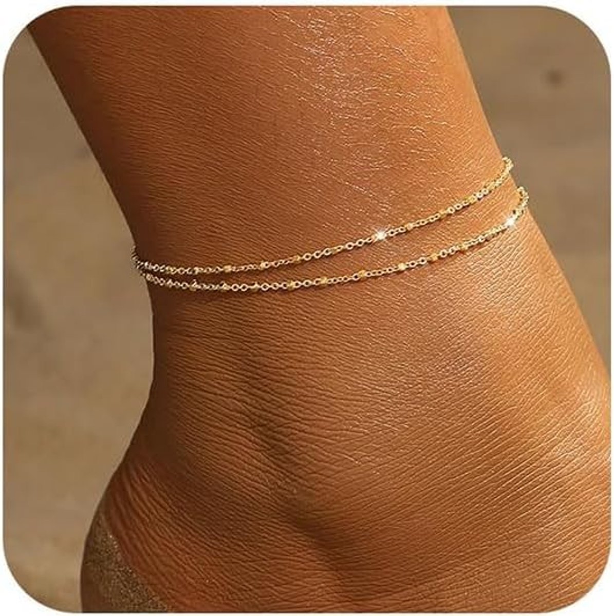 14K Gouden Multi-laags RVS Enkelband met Strass Steentjes - Perfect Cadeau-idee voor Vrouwen en Meisjes