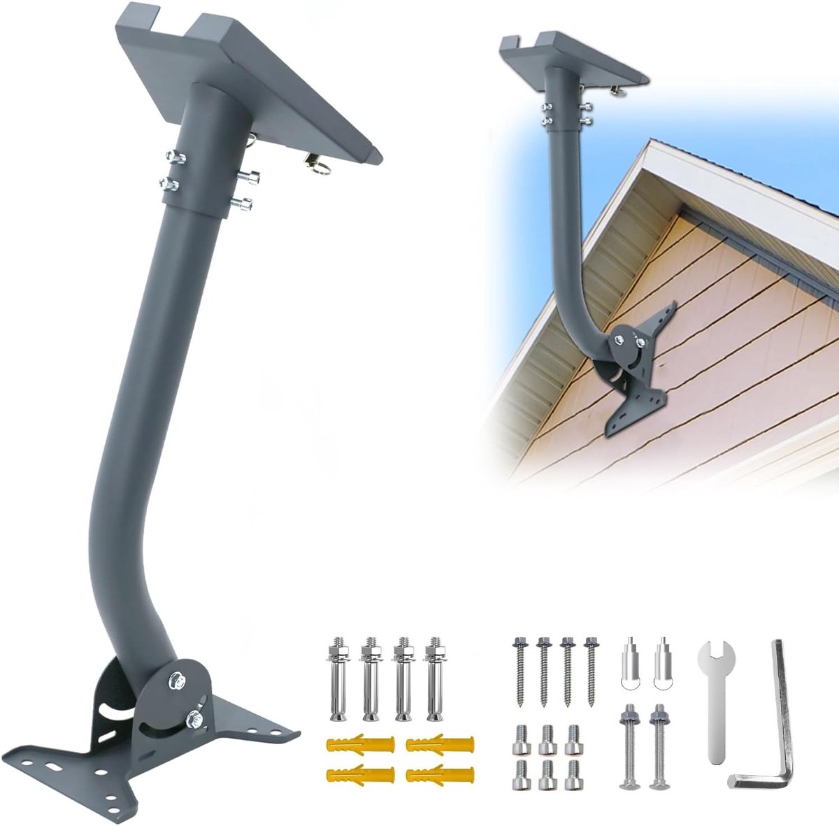 Verstelbare muurbeugel voor Starlink met 360° rotatie en 20° kanteling, ideaal voor wand- en dakmontage, inclusief montagekit en stevige bevestiging
