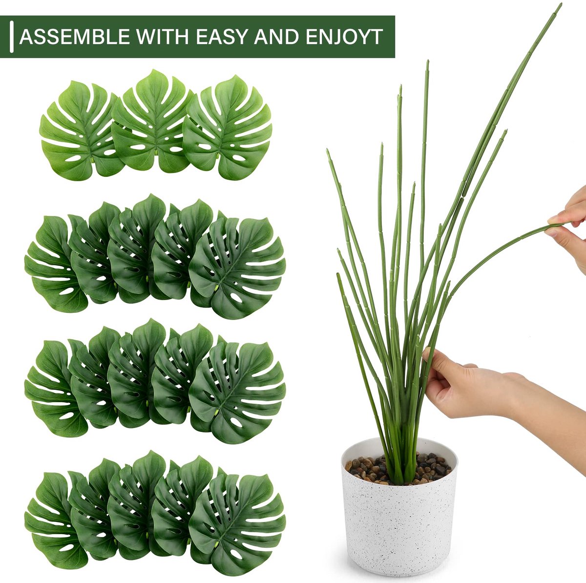Sour Lemon 28" 2 Pack Nepplanten Grote Tropische Palmboom Kunstmatige Monstera Faux Plant Boom in Pot voor Indoor - ShopVlot