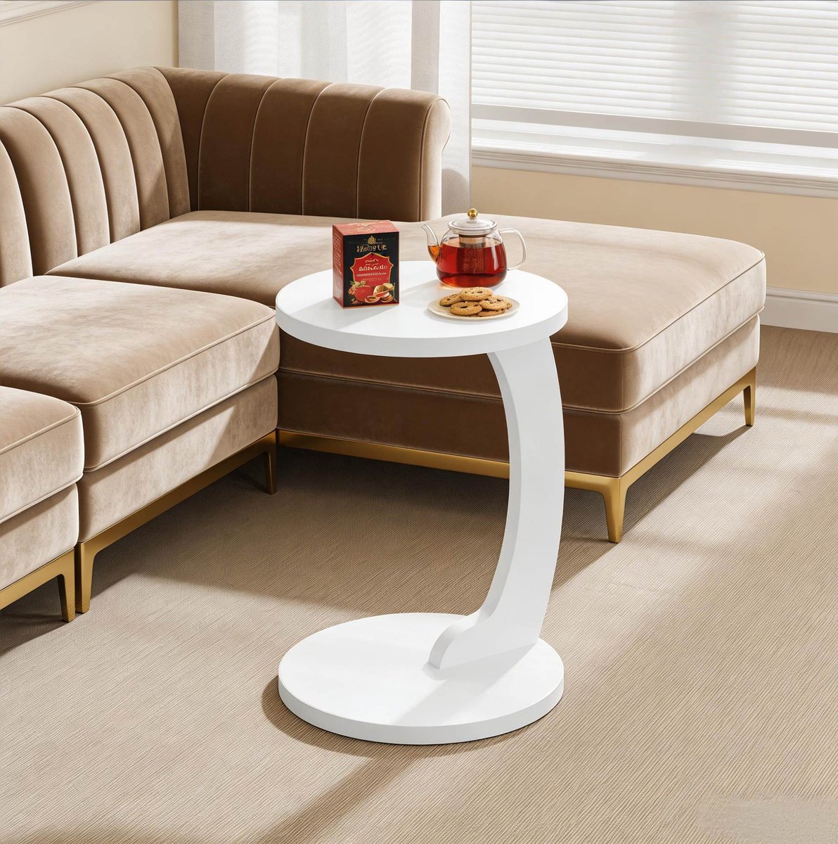MODFU - Bijzettafel - C-Vormig - Rond - Wit - MDF
