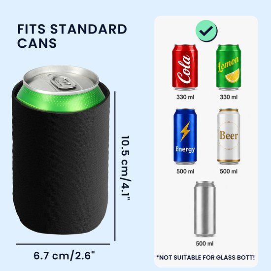 kwmobile 2x 330ml / 355ml Blik blikjeskoeler - Voor bier- en frisdrankblikjes - Koeler voor drankblikjes in zwart - 6,5 x 10 cm van kwmobile — afbeelding 4