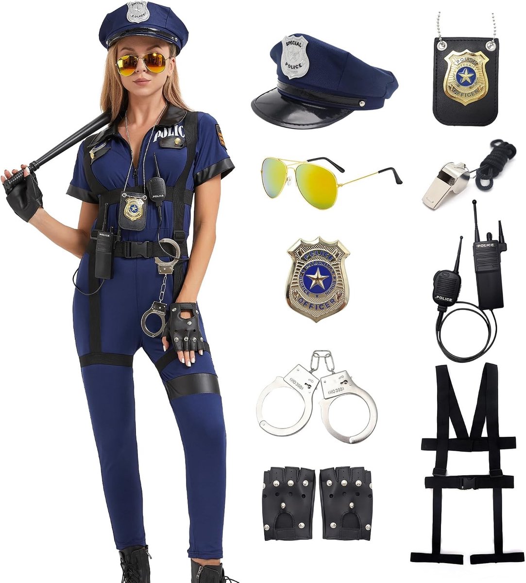 Politiekostuum Dames - Donkerblauw - S - Inclusief Complete Accessoires - Voor Carnaval en Cosplay