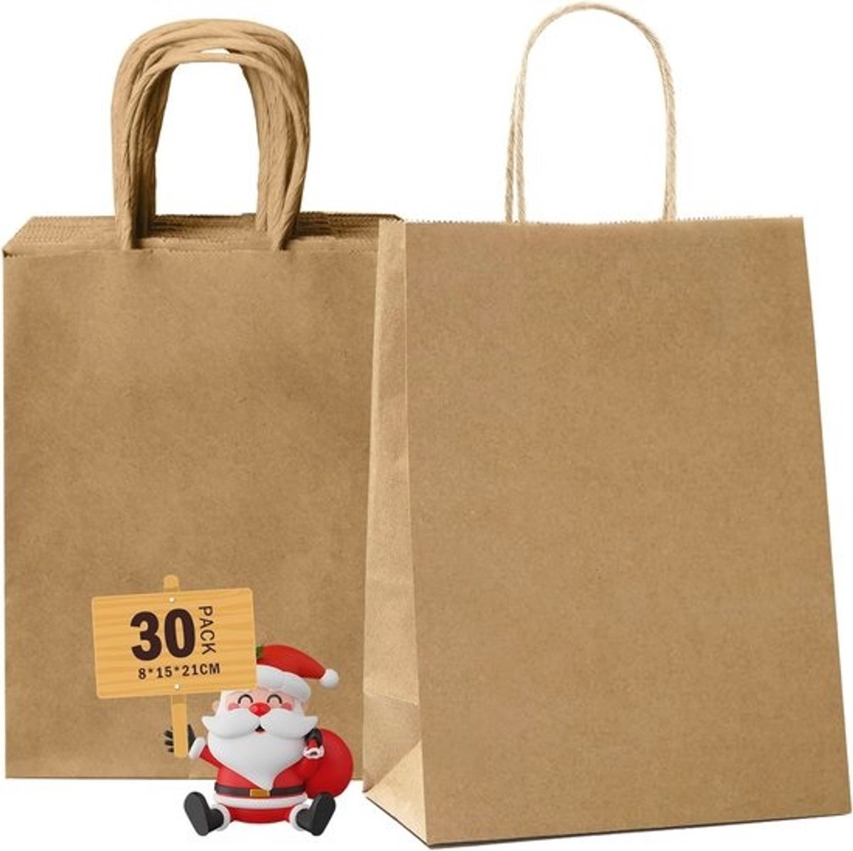 30 Stuks Bruine Papieren Zakjes met Handvat – Ideaal voor Geschenken en Winkelen Kerst tasjes draagtassen