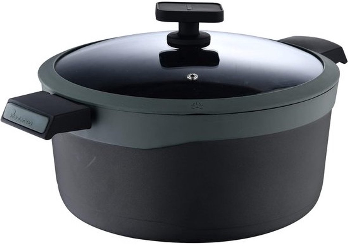 Gerecyclede Steelpan met Deksel - 28 cm - Antiaanbaklaag en Soft Touch Handgrepen - Geschikt voor Alle Kookplaten