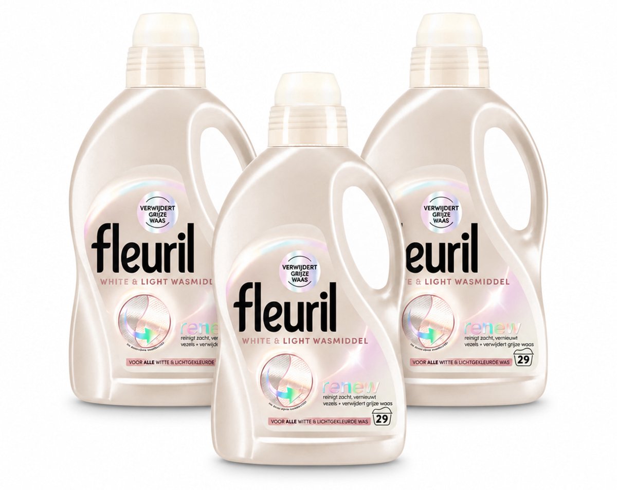 3 x Fleuril - Wasmiddel - White & Light Wasmiddel - Witte & Lichte Was - 29 wasbeurten - Voordeelverpakking - 3 stuks