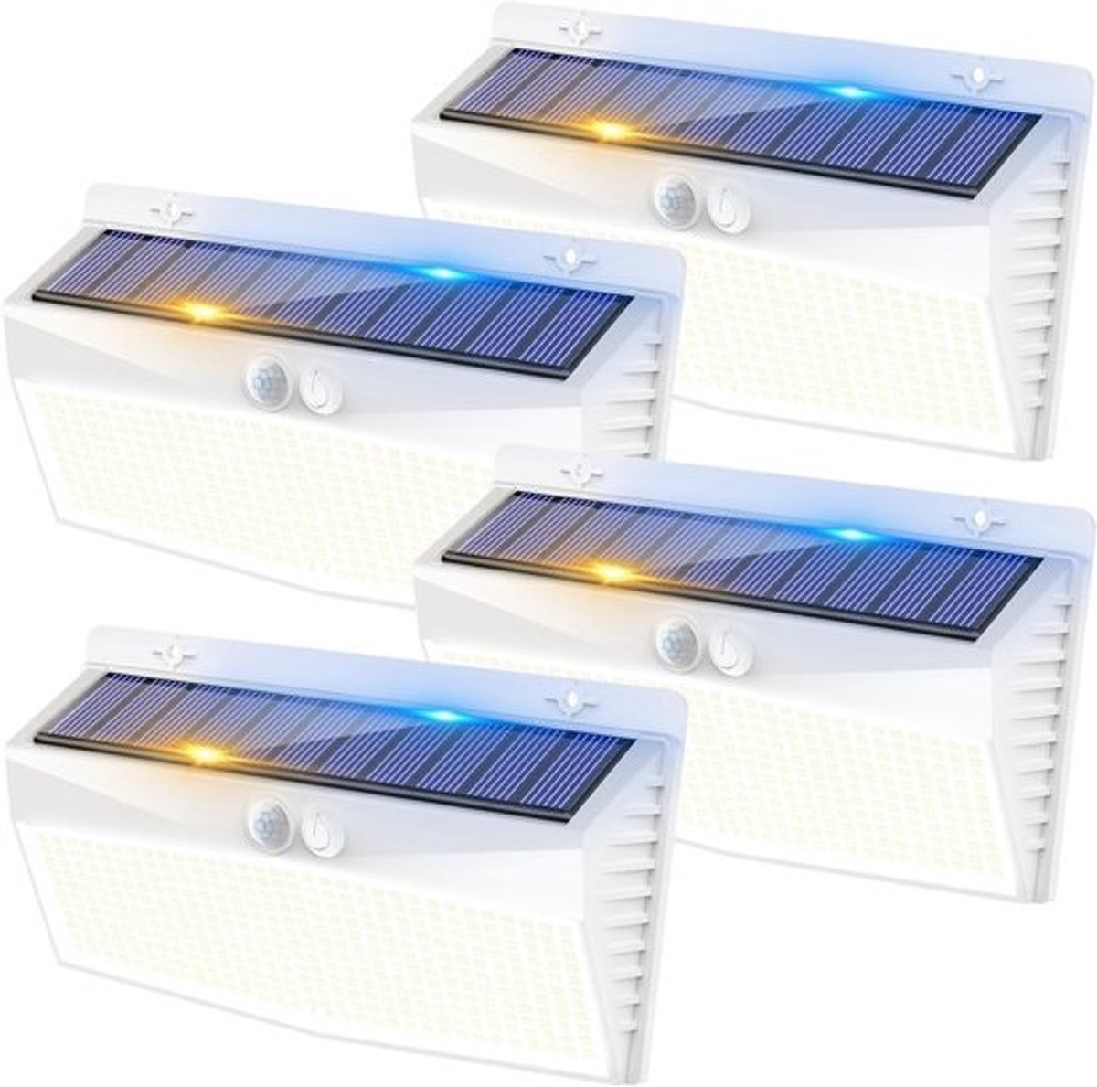 4 Pack 368 LED Buiten Solar Lampen met Bewegingssensor - 3 Modi, IP65 Waterdicht voor Tuin, Garage en Patio, Wit Frame