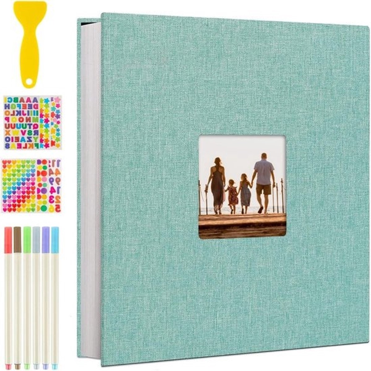 Groot Zelfklevend Fotoalbum in Linnen - Scrapbook met 40 Witte Pagina's voor Bruiloft, Verjaardag en Herinneringen