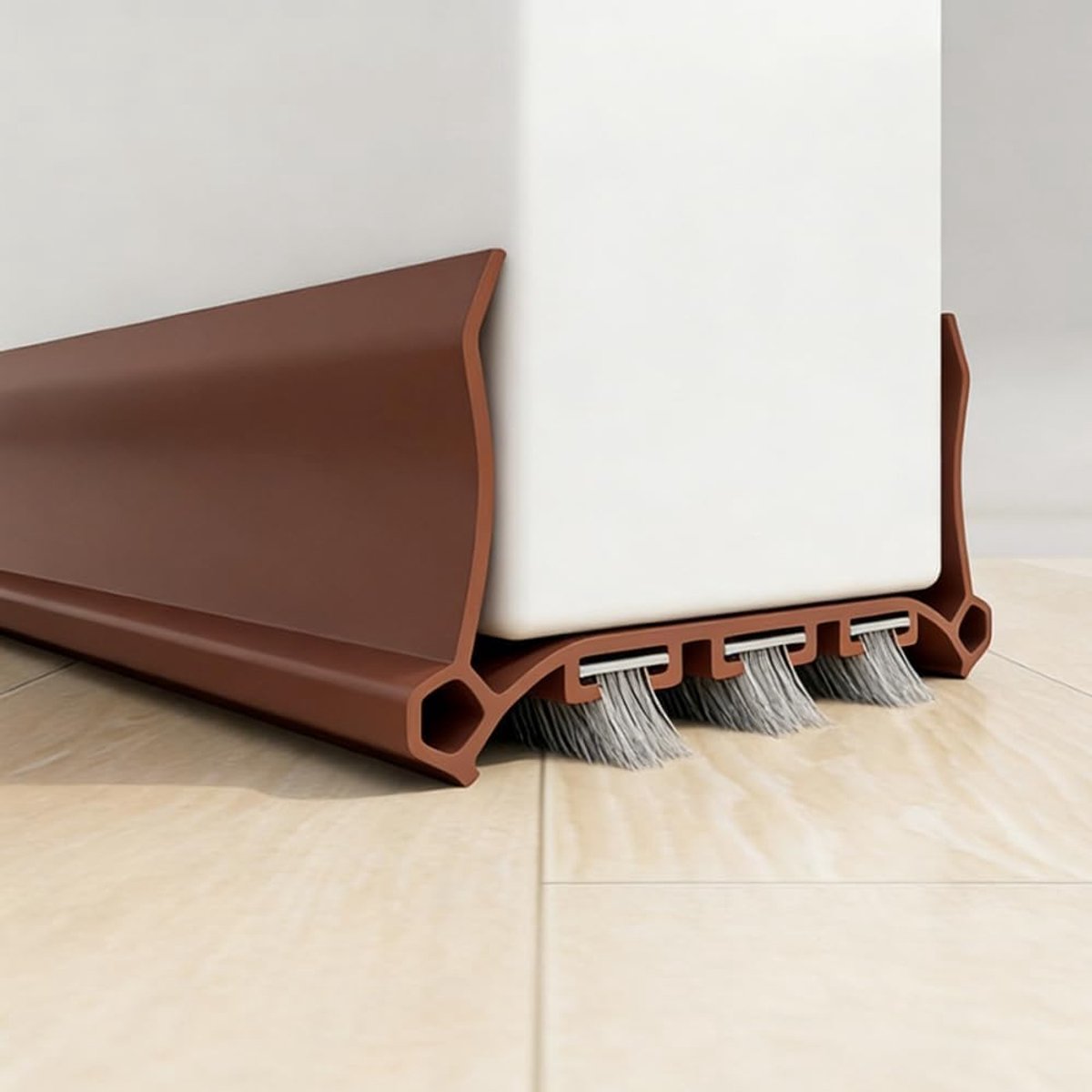 Deurtochtstopper - Verstelbare PVC Deurdichting met Drievoudige Borstel - Zelfklevend en Geluidsisolerend - Tocht- en Lichtblokkerend - Stofdicht en Flexibel - Bruin - 96 cm