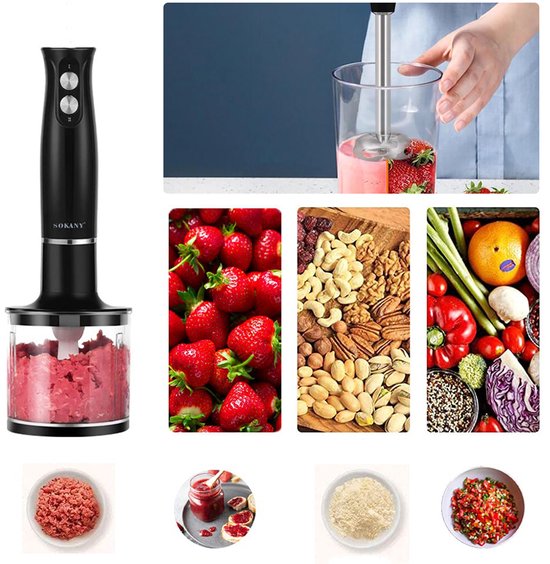 Staafmixer 500W - Elektrische Handblender met Roestvrijstalen Messen - 2 Snelheden - Handmixer voor Pureren, Mengen en Hakken - Zwarte Keukenmixer van AKKEE — afbeelding 4