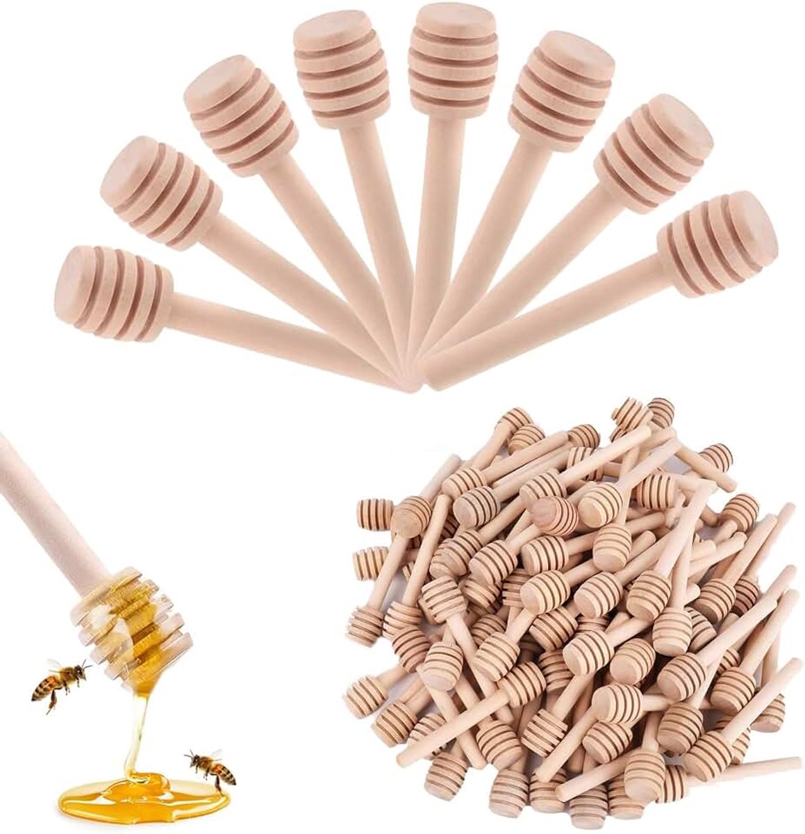 Honingroerder van natuurlijk hout, 50 stuks honingroerstaaf, mini-honinglepel, 8 cm honingstaaf voor het serveren van honing, jamsiroop