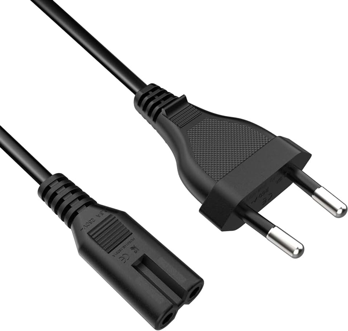 Euro mannelijke 2-pins Euro stroomkabel dubbele vrouwelijke recht/kabel voeding PS5, PS4, Xbox/Type C & C7 vrouwelijke universele oplaadkabel / zwart / 1,5 m