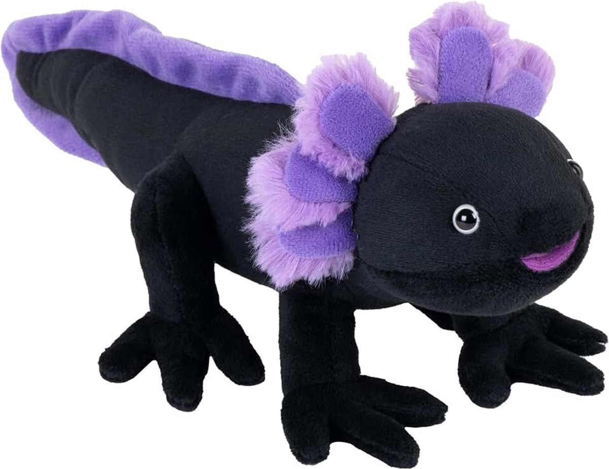 Republic Cuddlekins Mini zwarte Axolotl, gevuld dier, 20,5 cm, pluche speelgoed, vulling is gesponnen gerecyclede waterflessen