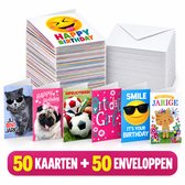 Cards & Crafts 50 Luxe Verjaardagskaarten Assorti – Felicitatie Wenskaarten 12x17 cm – Gevouwen Kaarten met Enveloppen – 250 g/m² Voordeelpak