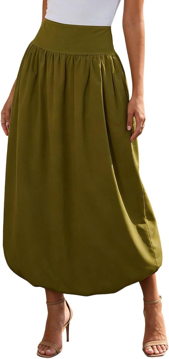 Damesrok met hoge taille, plooien, trapezium, portemonnee, uitlopend, satijn, fluweel, tule, linnen, katoen, denim, zacht, sexy, A63