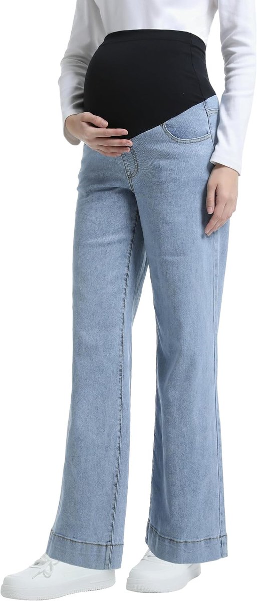 Jeans met wijde pijpen boven de buik Jean zwangerschapsbroek denim zwangerschapsjeans met zakken