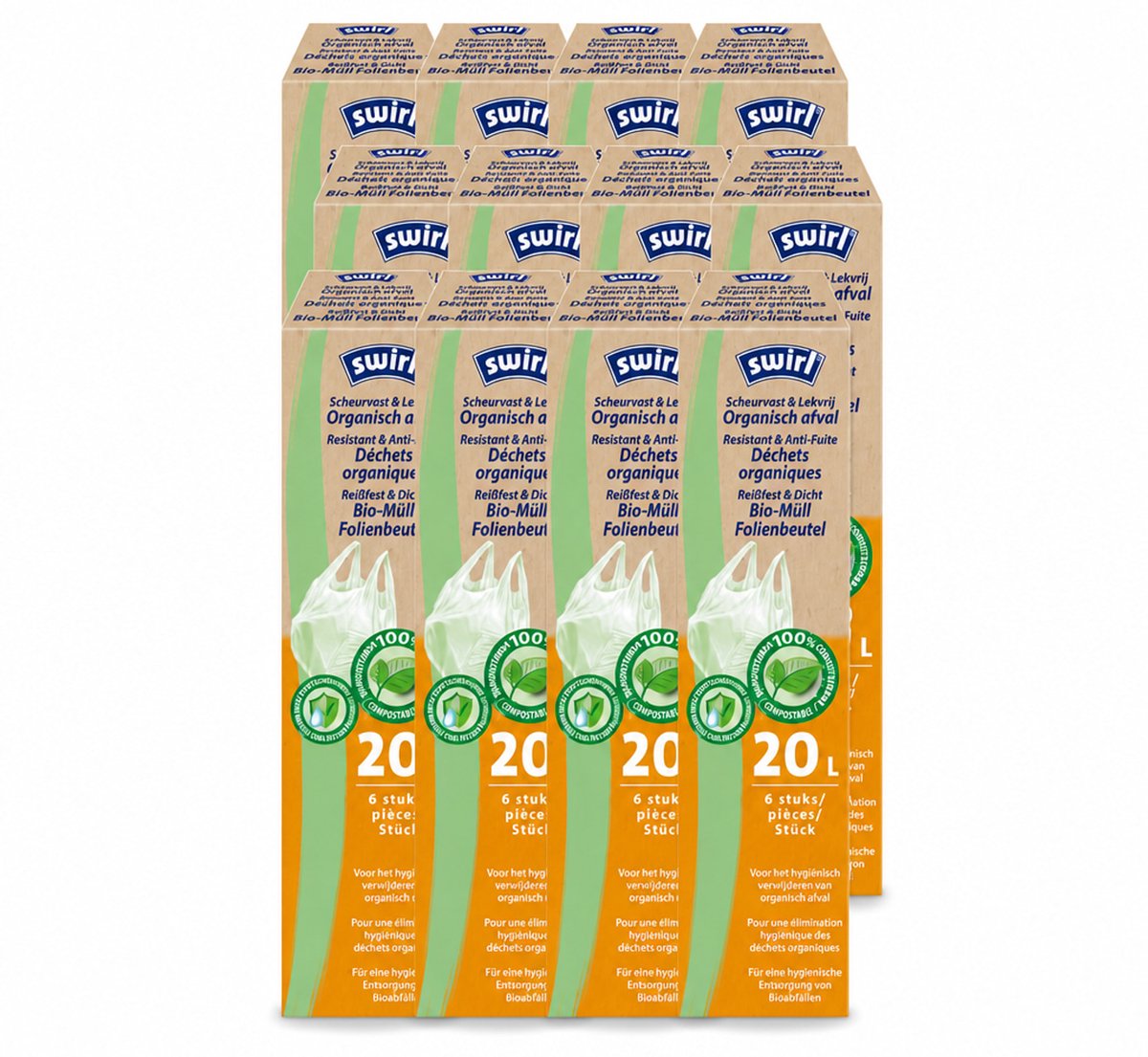 12 x Swirl – Pedaalemmerzakken – Bio – 20 L – 6 zakken - Voordeelverpakking - 12 stuks