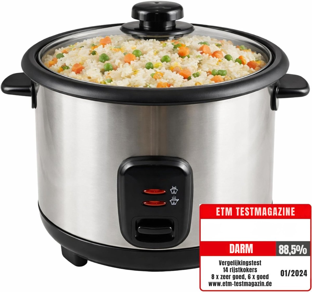 Levo® Rijstkoker Klein - Rijstkoker Met Stomer - Rijstkokers - Stoomkoker Met Warmhoudfunctie - Incl. Rijstlepel Maatbeker - RVS - 26cm