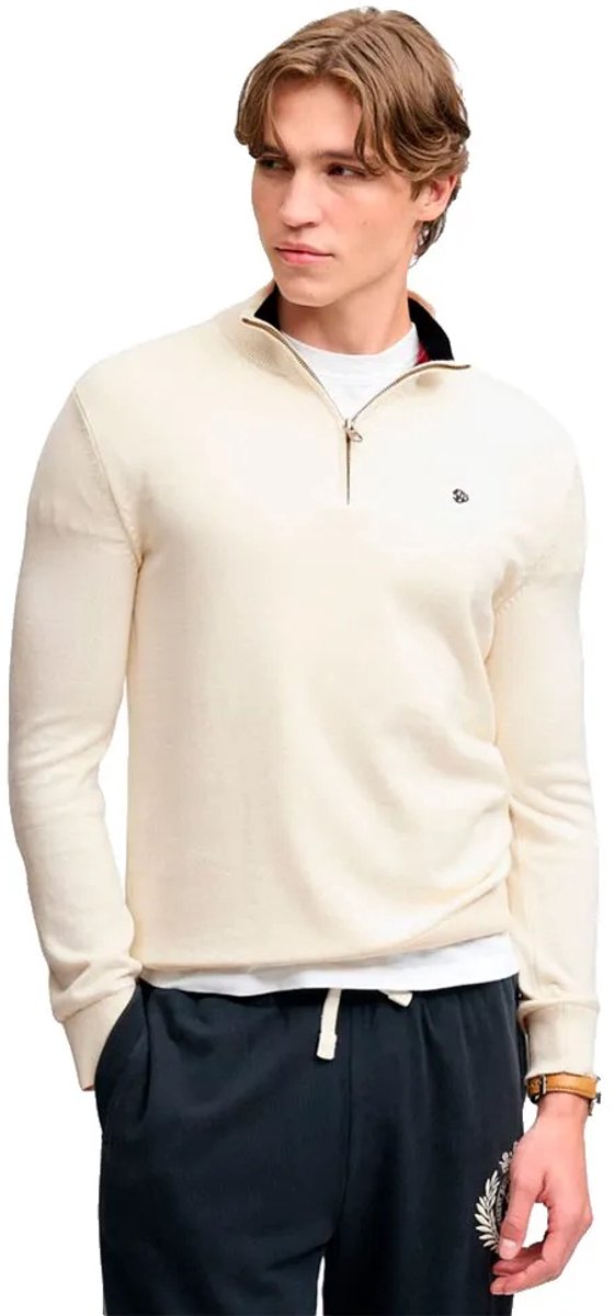 Superdry Preppy Essential Katoenen Halve Rits Trui Heren Sweaters Creme