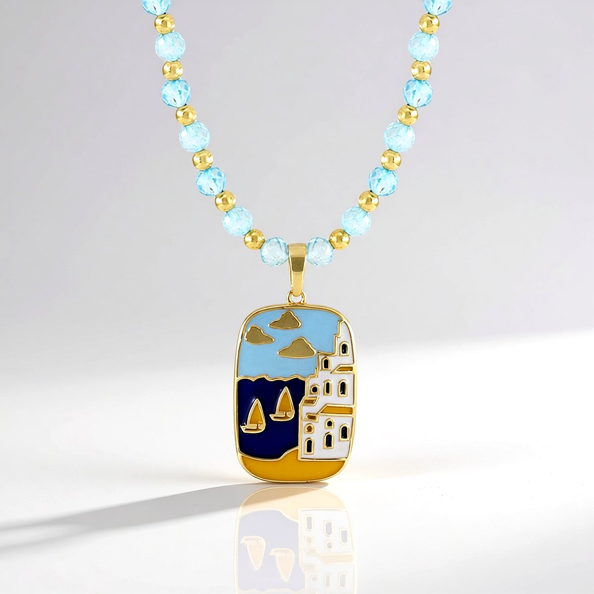 Cavill - Zilveren Halsketting - 925 Sterling Zilver Verguld - 14,4 ct Hemelsblauwe Topaas Braziliaans - Verstelbare Elegante Ketting Dames