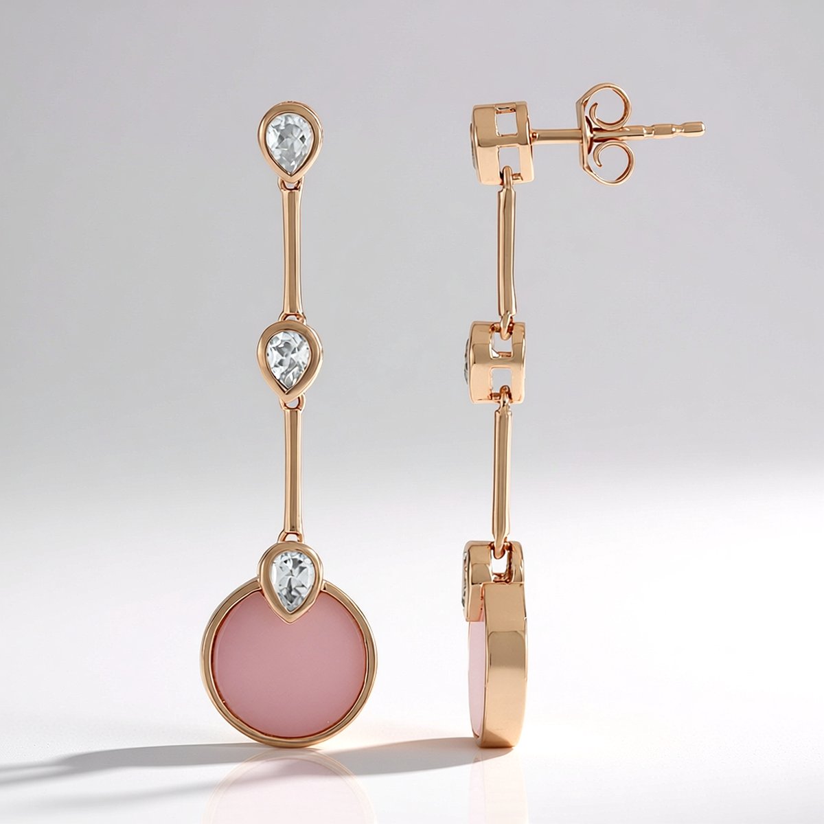 Cavill - Rosé vergulde 925 Sterling Zilver Oorbellen - Roze Peruaanse Opalen 4,95 ct - Druppelvormige Zirkoon Accent - Elegante Oorbellen Dames
