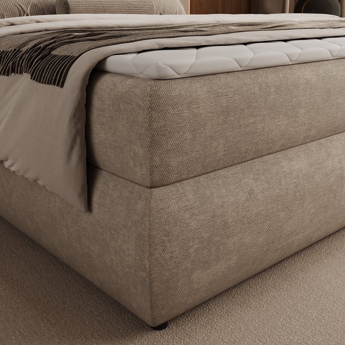 Meubella - Novu - Boxspring met opbergruimte - Stof beige - 180x200 cm thumbnail 5
