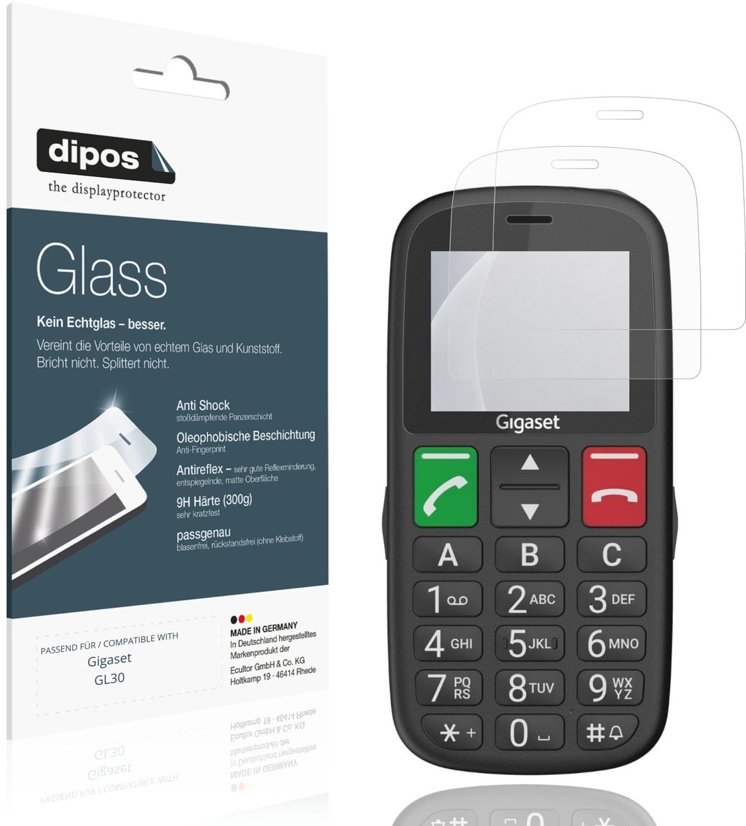 dipos – 2x Matte Pantserfolie geschikt voor Gigaset GL30 | 9H Screenprotector