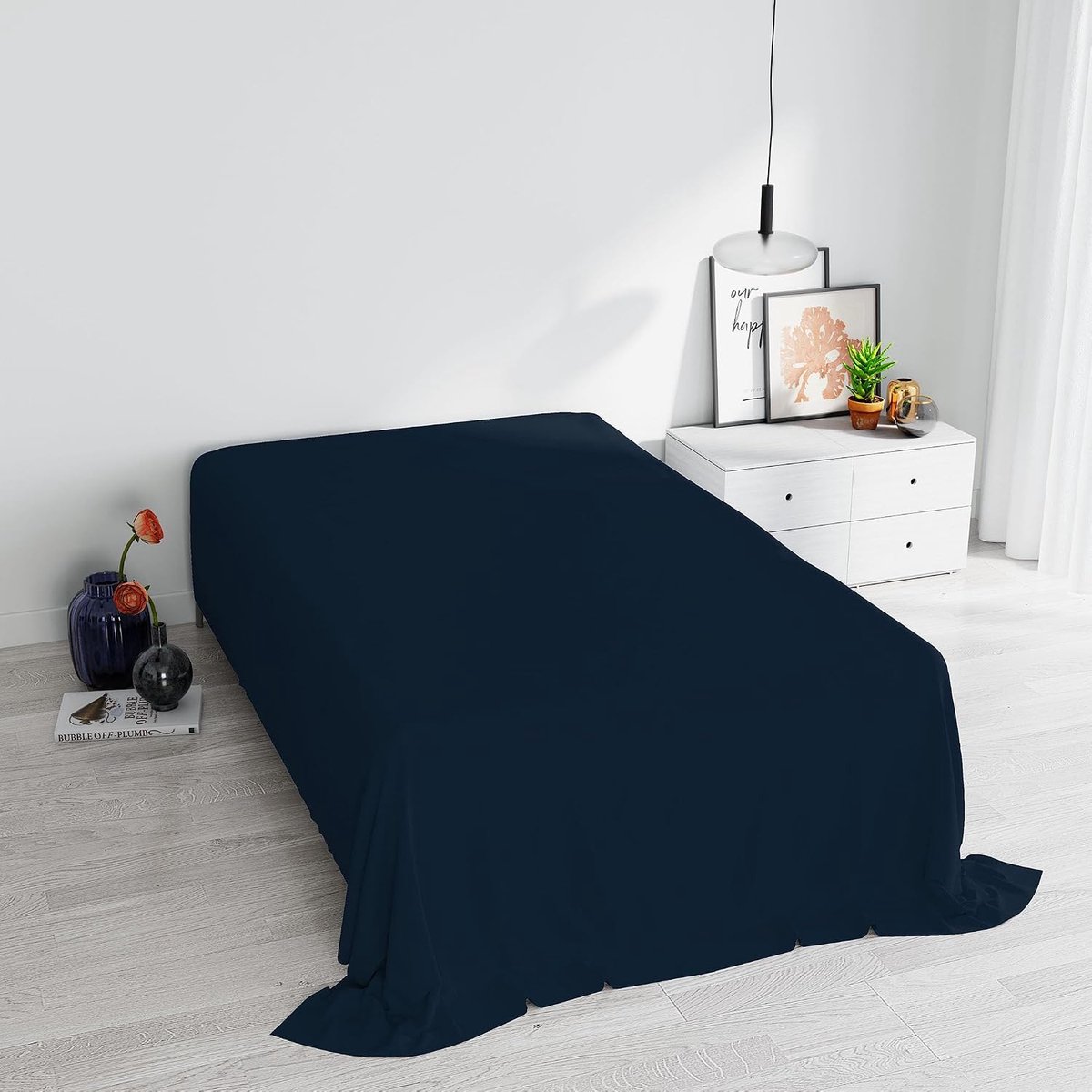 Bed Linen Max Color Bedlaken, eenkleurig, 100% katoen, voor Frans bed, donkerblauw, 180 x 300 cm