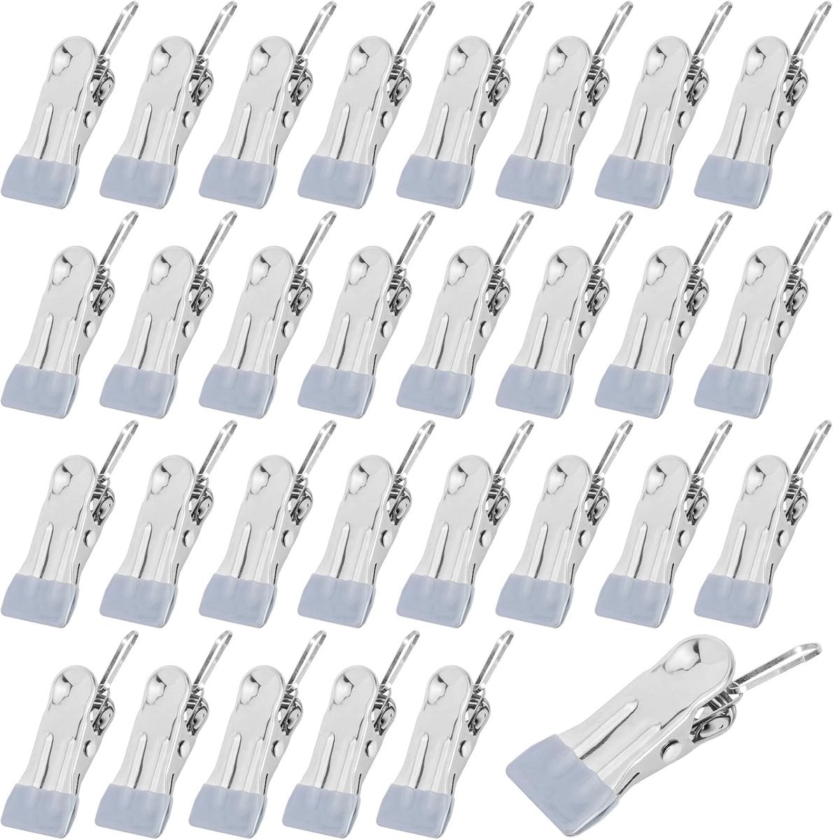 Klemmen van metaal, 30 stuks klemmen, multifunctionele antislip metalen klemmen, wasknijpers van roestvrij staal, klemmen van metaal voor kleding, sokken, voedselverzegeling, foto's (grijs)