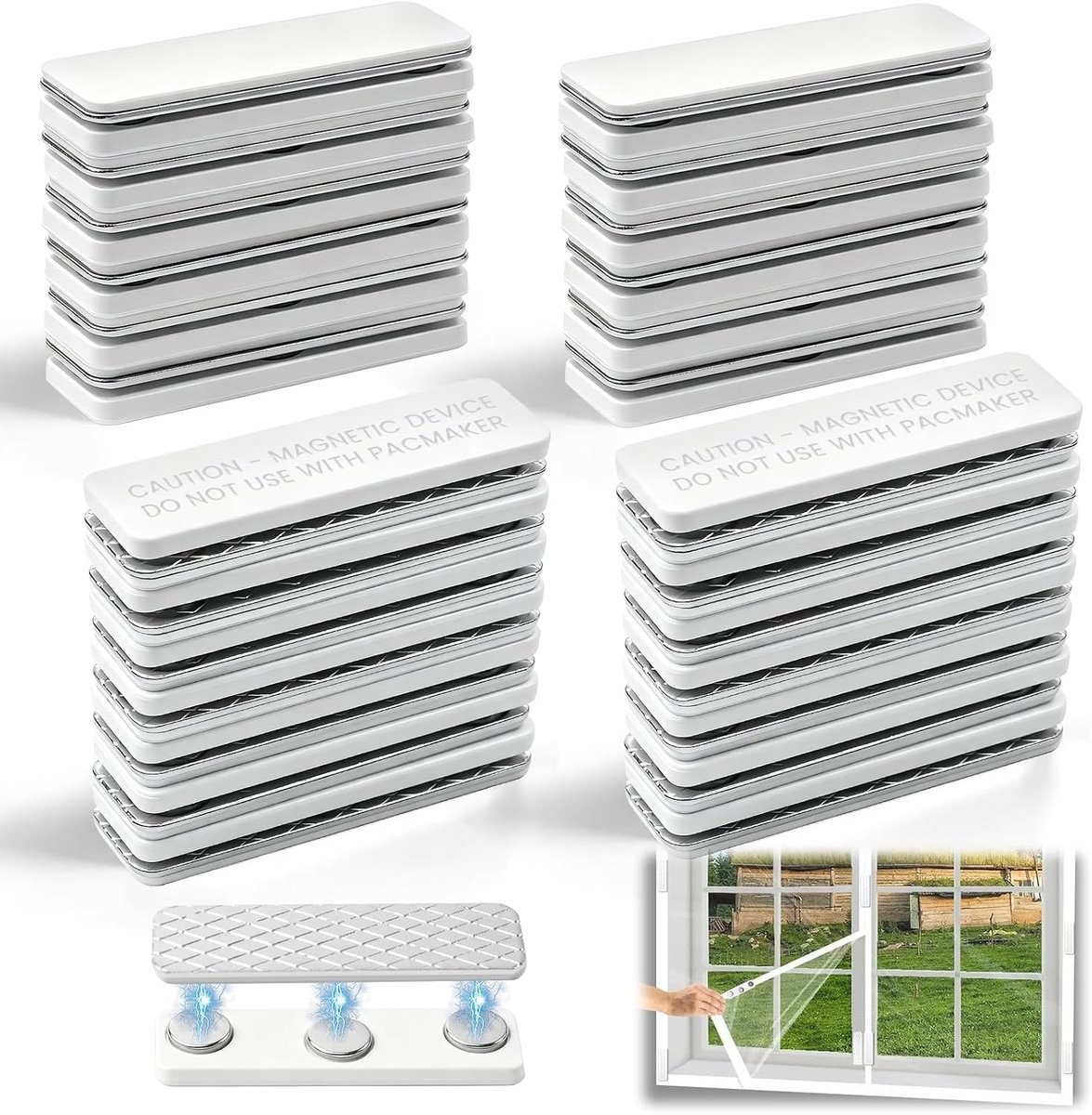 24 stuks vliegengaas, clips, magneet, zelfklevend, zonder boren, wit
