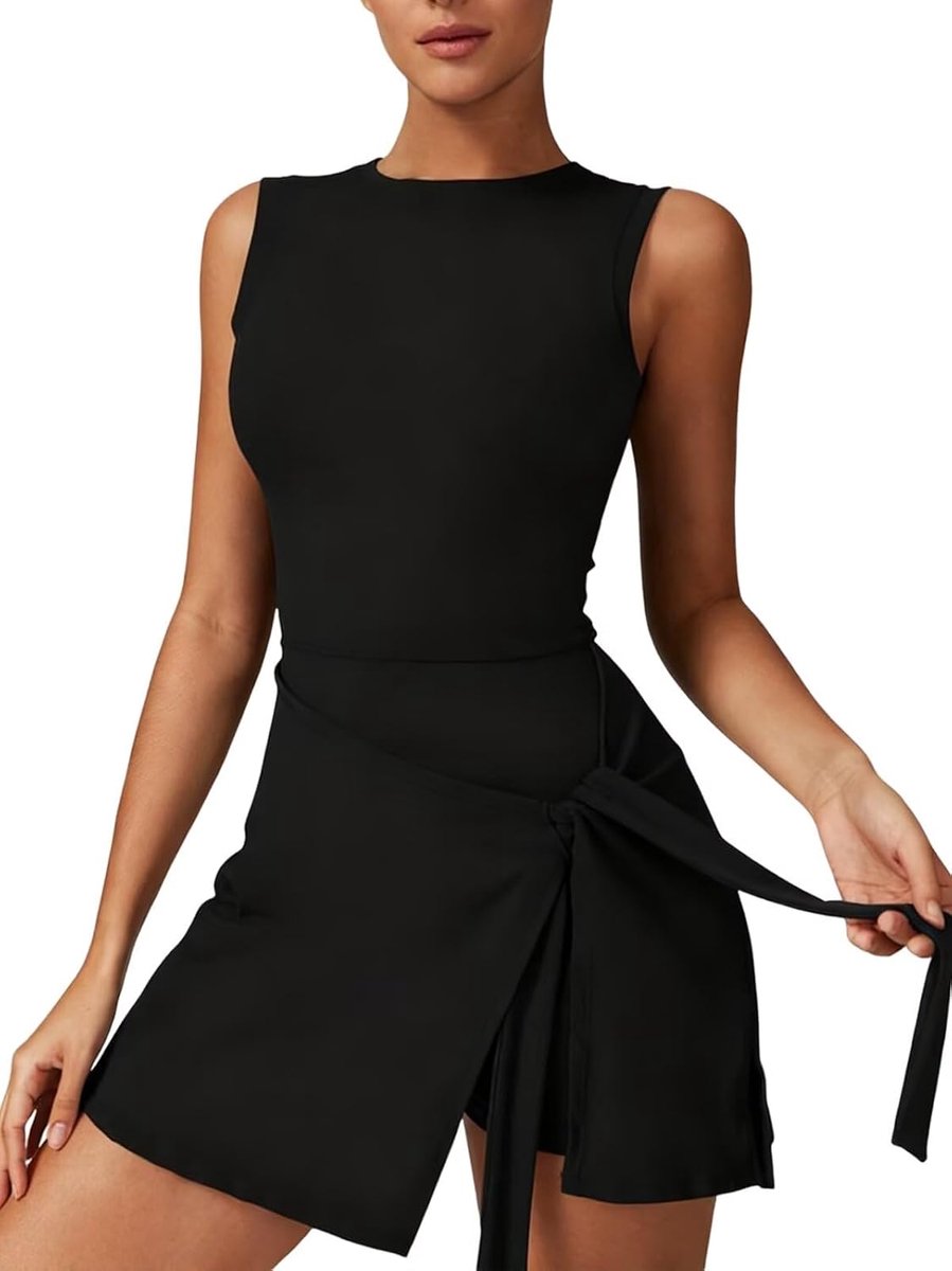 Tennisjurk voor dames, golfjurk, A-lijn, sportjurk met zakken en shorts, zachte mini-jurk, joggen, workout, gym, golf-outfit