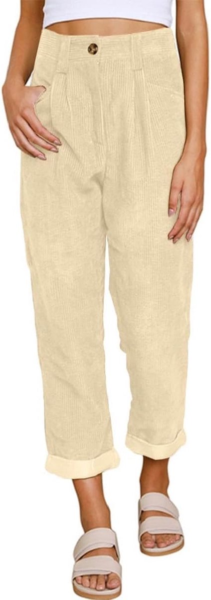 Dames corduroy broek elastische taille casual hoge taille broek met zakken broek rechte pijpen effen kleur vintage palazzo broek casual broek