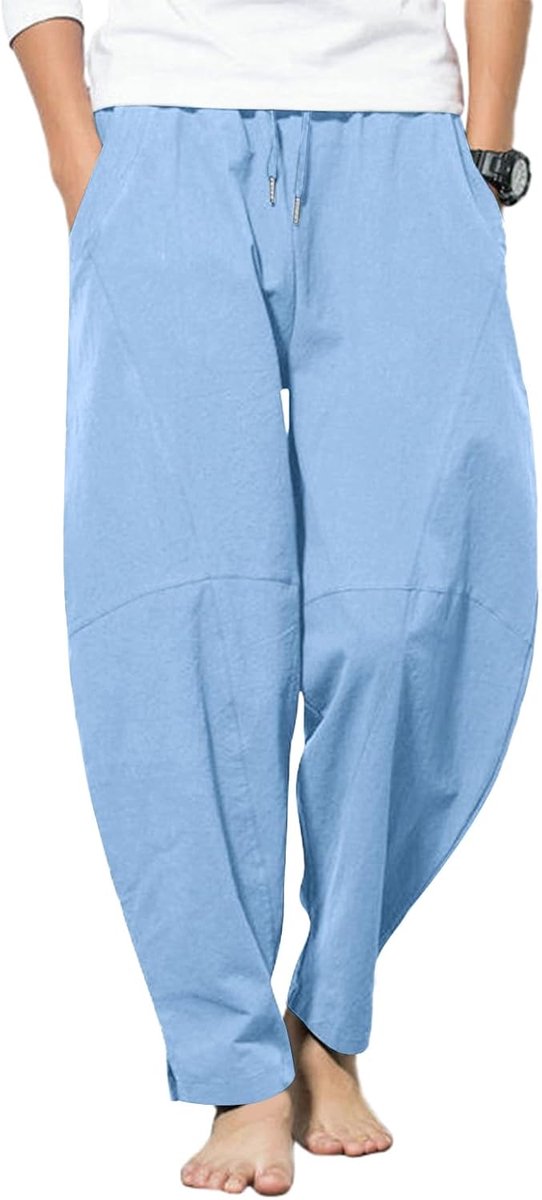 Broek heren zomerbroek lang lichte elastische tailleband losse casual linnen broek met zakken