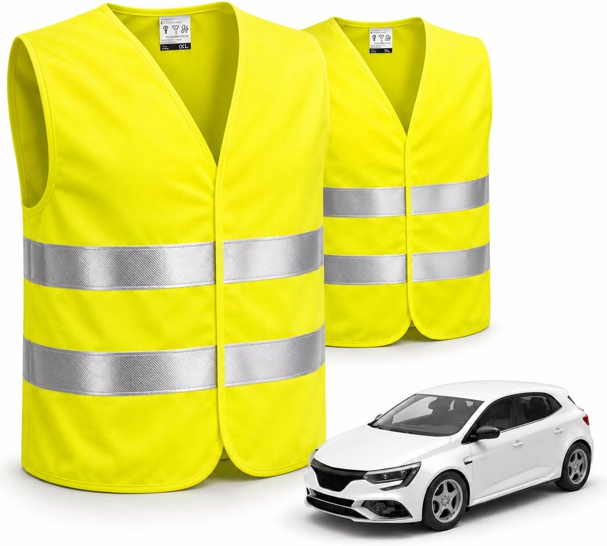 Veiligheidsvesten auto geel 2026 conform ISO20471 - auto & vrachtwagen veiligheidsvesten voor veiligheid in het verkeersreglement - autoaccessoires (2x gele veiligheidsvesten)