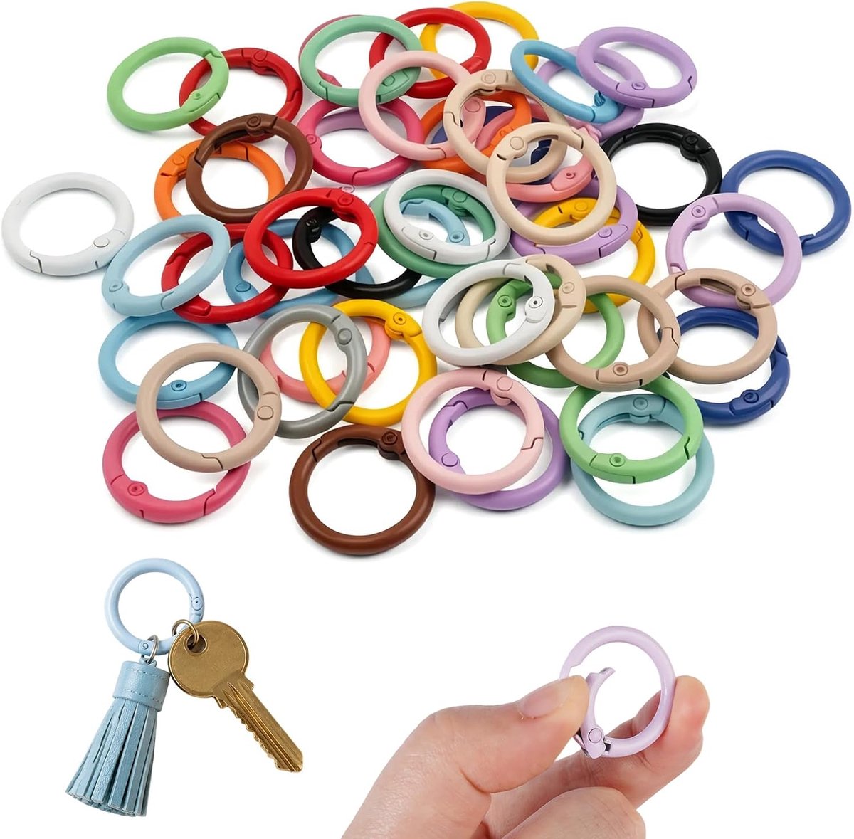 50 stuks ronde mini-karabijnhaken sleutelhangers, 24 mm sleutelringen