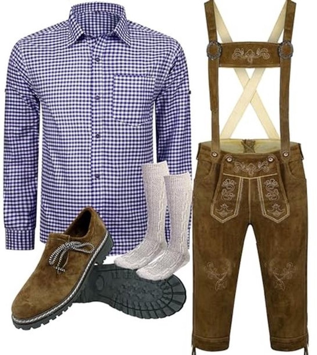 Klederdrachtset voor heren voor Oktoberfest - broek, hemd, schoenen en sokken