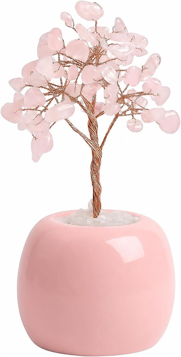 Levensboom Decoratie, Handgemaakte Roze Kristallen Feng Shui Boom met Keramische Basis, Edelsteen Geluksboom voor Huis en Kantoor