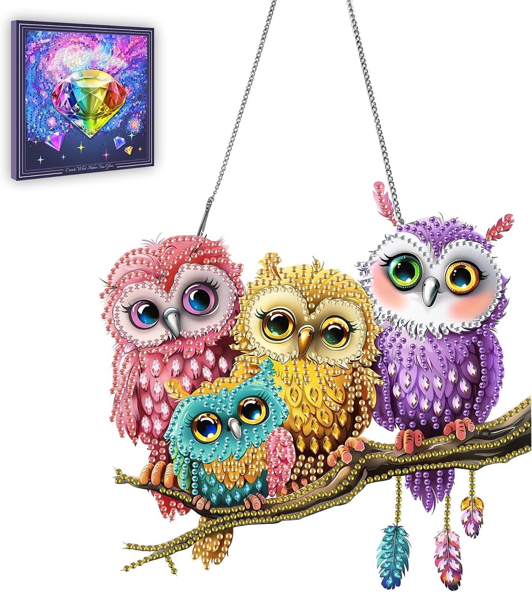 Diamond Painting Hanger - 5D Vogel Diamant Kristallen Kunst Met Ketting Voor Volwassenen Dier Diamantschilderij - Deur, Raam, Muur en Tuindecoratie 20x20 cm