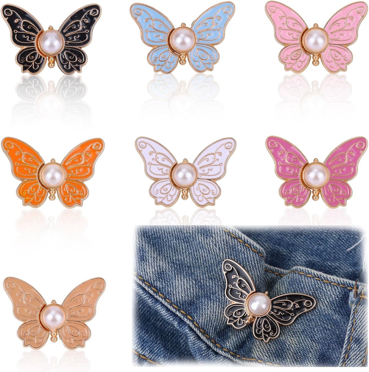 Lasuroa 7 Stuks Vlindertaillespanners voor Dames, Broektaille Knoopspelden Zonder Naaien Geen Gereedschap Verstelbare Clips voor Losse Broeken Jeans en Rokken
