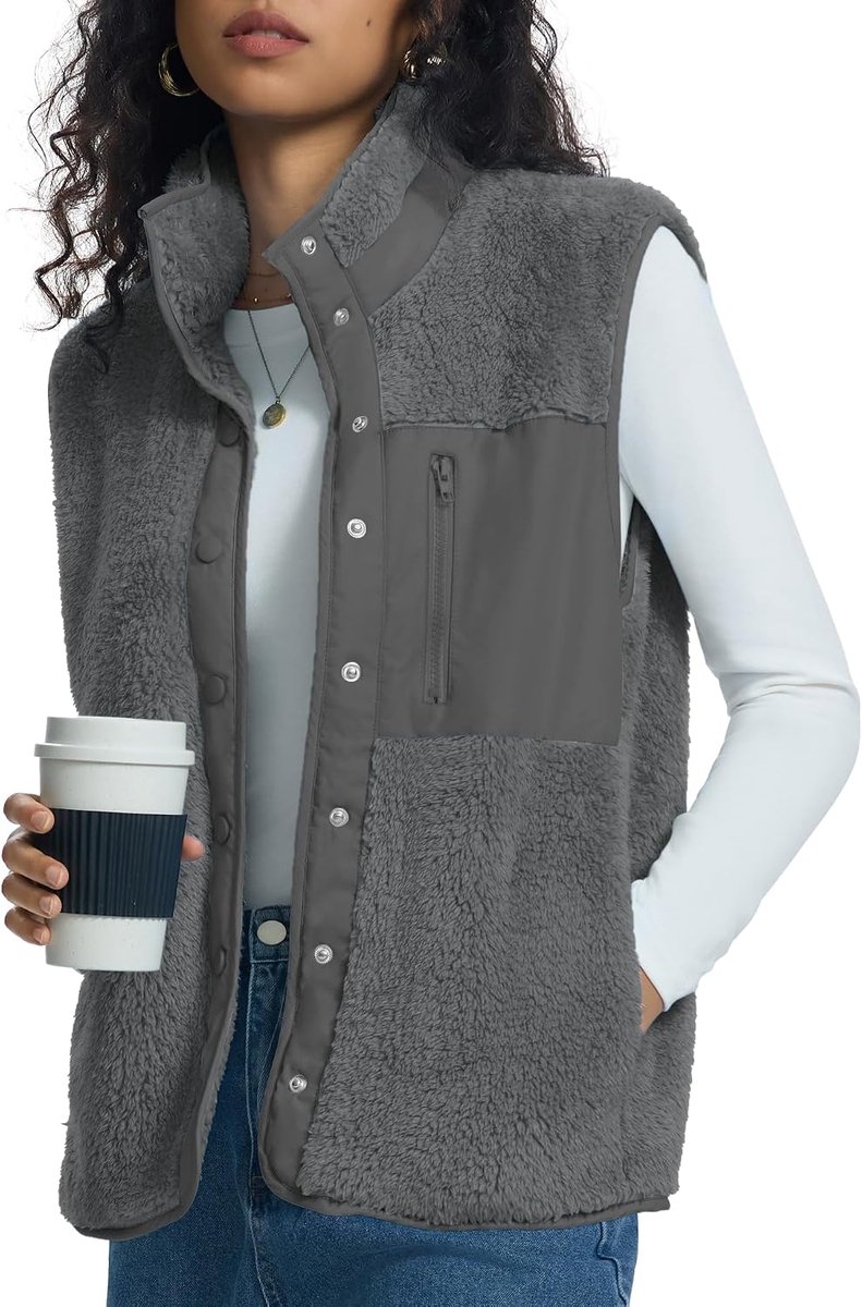 Vest Vrouwen Dames Fleece Gilet Mouwloos Jas voor Vrouwen Winterkleding met Zakken Grijs Large