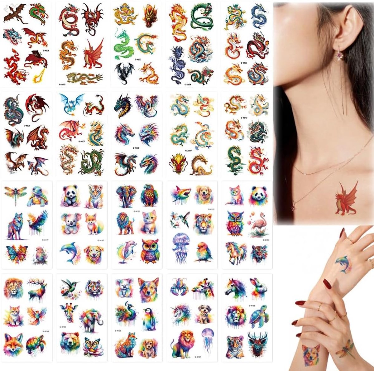 Tijdelijke tatoeages volwassenen, realistische tijdelijke tatoeages van de draak, valse tatoeage, tijdelijke tatoeage lijmen, waterdichte stickers, voor mannen en vrouwen