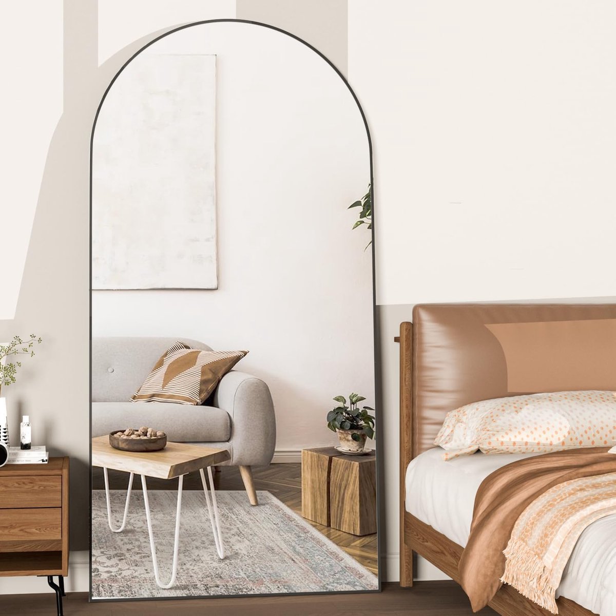 193 x 86 cm gebogen vloer volledige lengte spiegel, full-body wandspiegel met aluminium frame, gebogen top volledige dressing spiegels staand hangend of leunend voor slaapkamer woonkamer