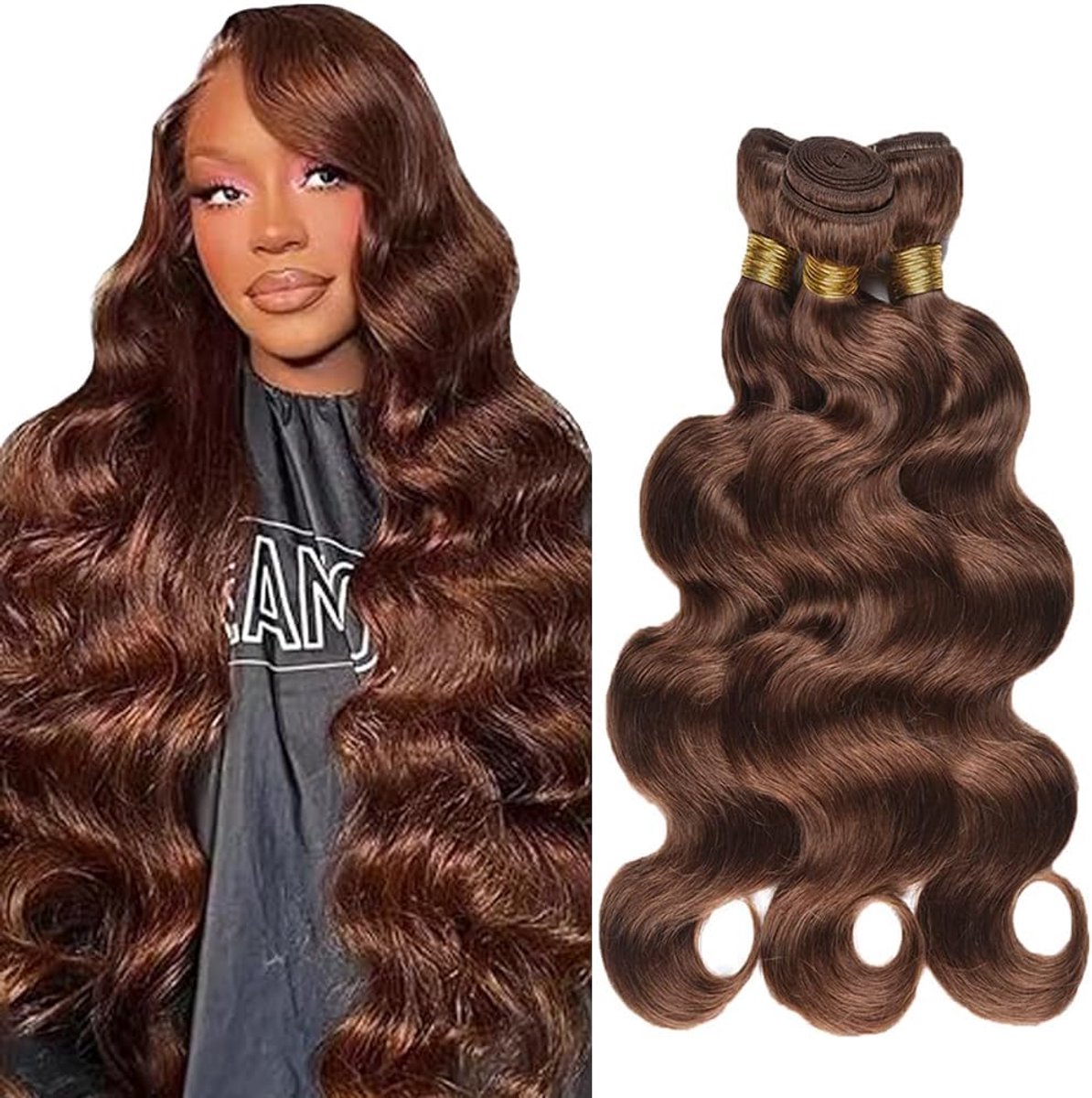 Wave Human Hair BundlesMenselijk Haar Extensions Sew in Hair Chocolate Brown Real Hair Extensions 3 Bundles Unprocessed Human Hair Minimal Smell for Woman 121416 Inch