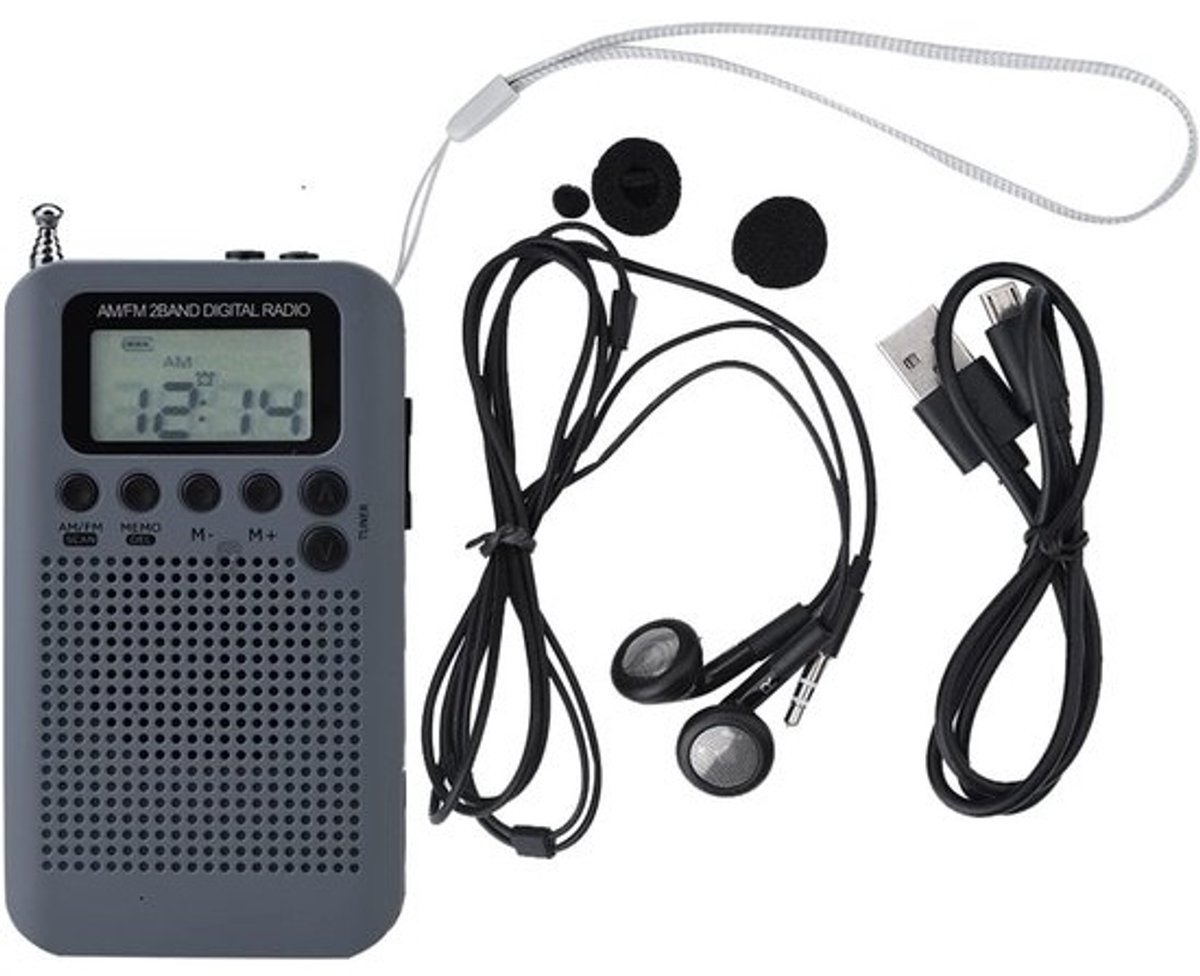 Dailygoody - Draagbare Radio - Pocket Mini Radio - Digitale Tuning - Grijs - 2 Band Stereo Radio - Geschikt voor Wandelen Jogging - Compacte Radio